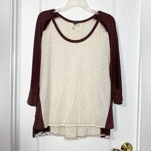 We The Free Cutout Shoulder Two Tone Mixed Media Top Cream Burgundy Small